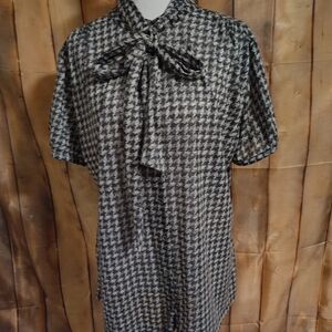 Covington Black and White Houndstooth Tie-Neck Blouse